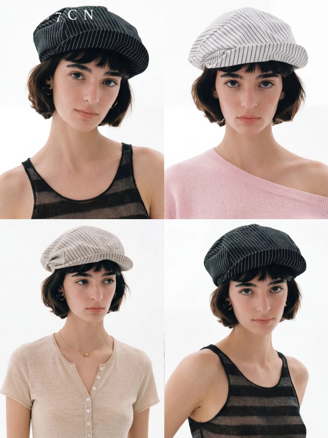 Japanese Niche Cloud Hat Striped Roll-Brim Newsboy