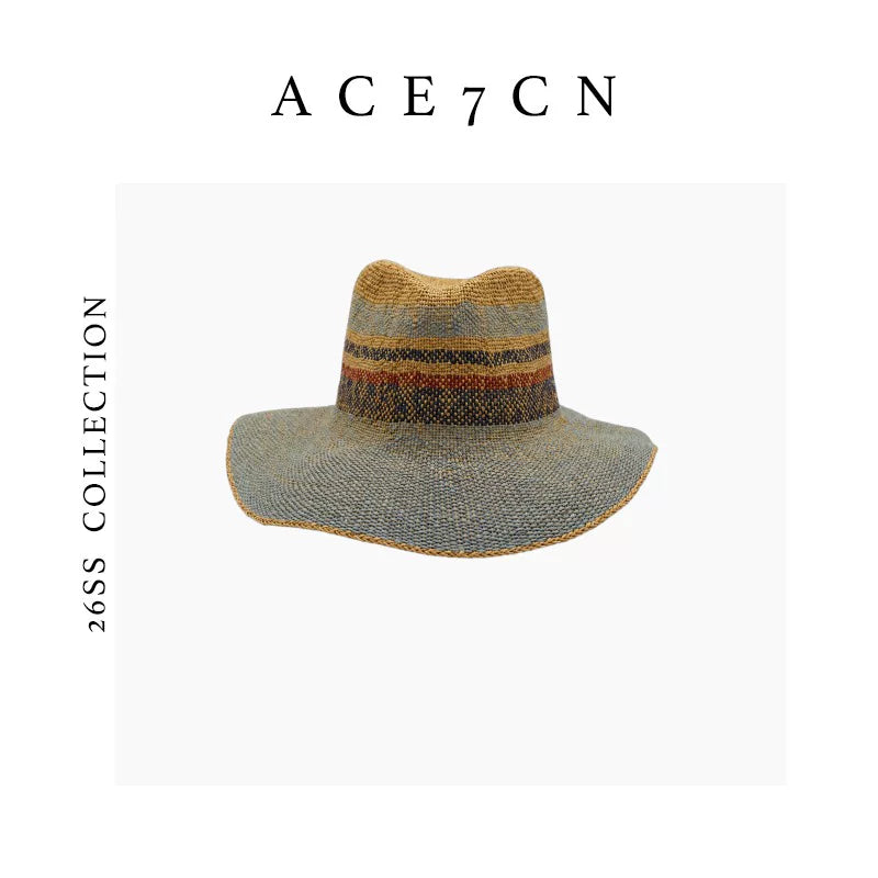 Nordic Colorful Straw-Woven Fedora French Striped Color-Block