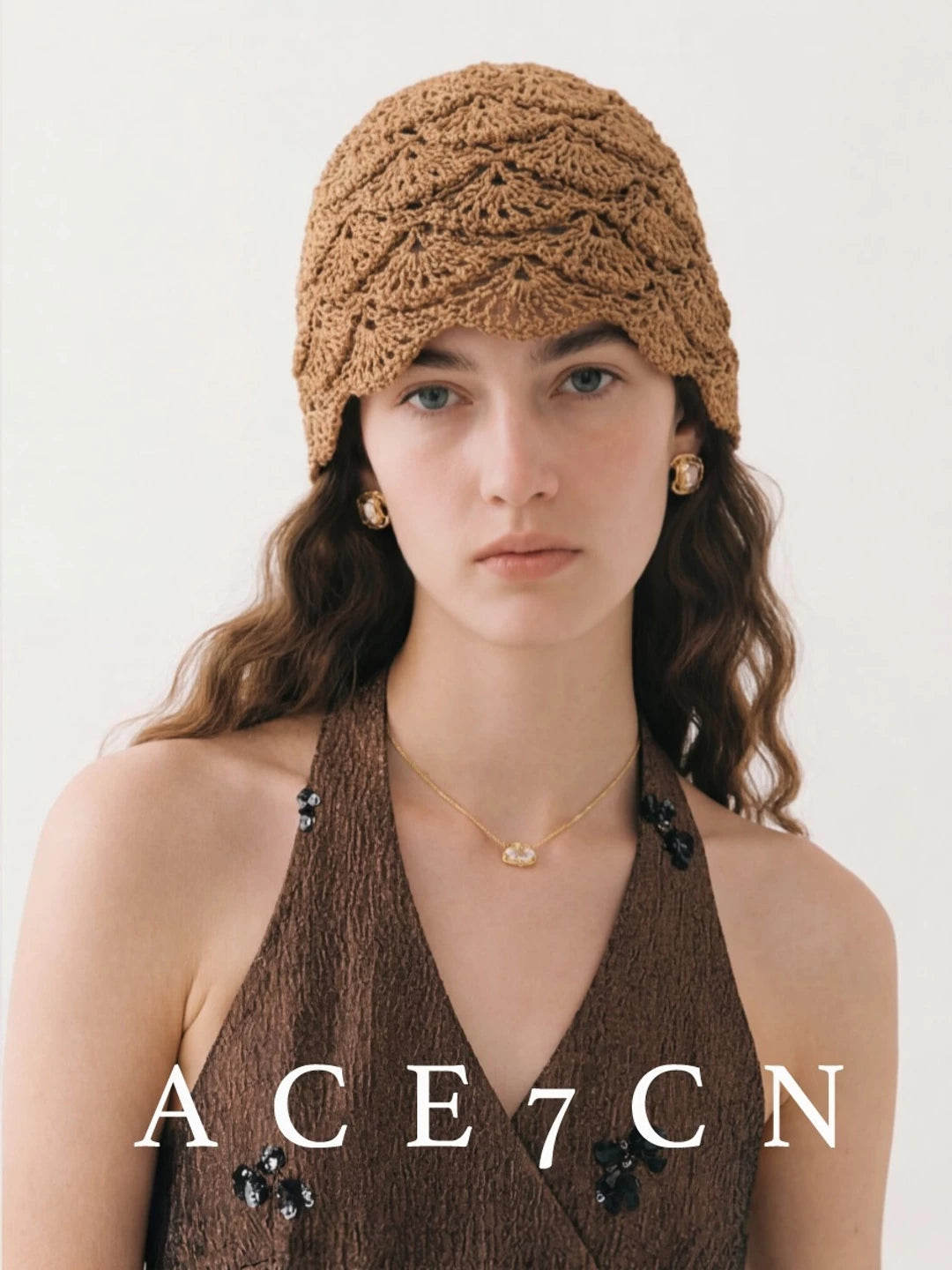 South-France Resort Hand-Crochet Openwork Knit Beanie Headwrap