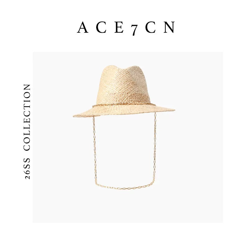 Italian Niche Light-Luxury Raffia Chain Dress Hat