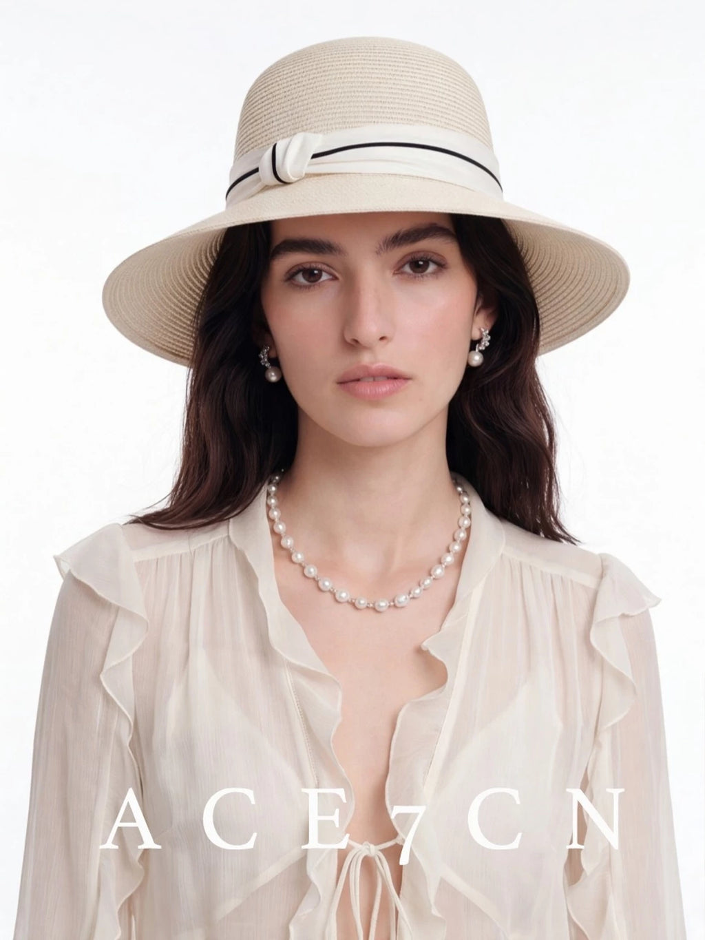 Hepburn-Style Bucket Hat Ribbon Wide-Brim Straw Hat