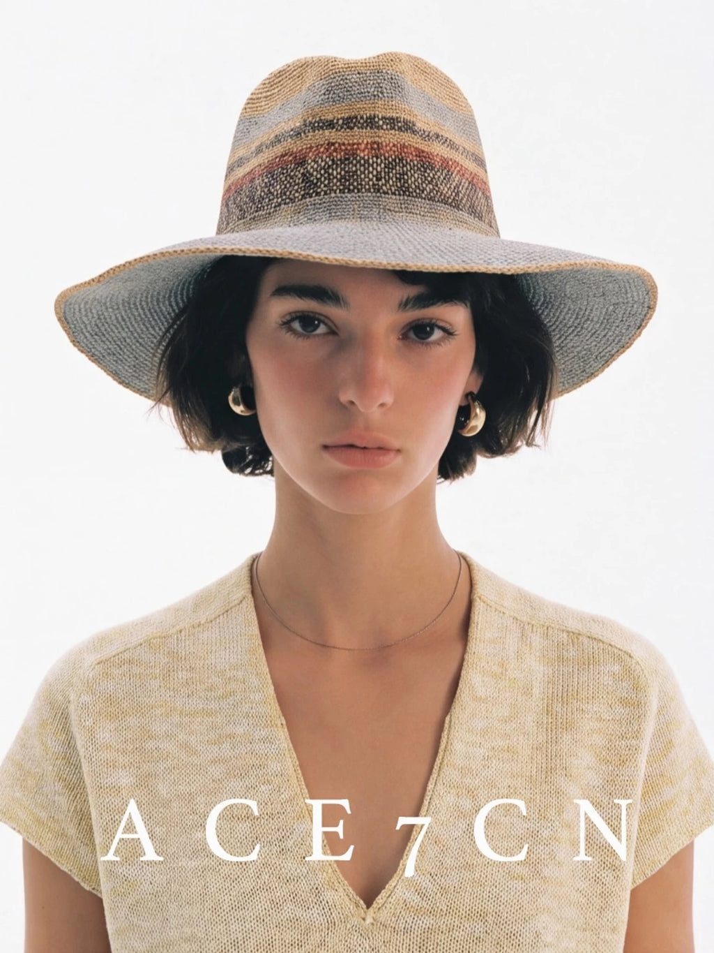 Nordic Colorful Straw-Woven Fedora French Striped Color-Block