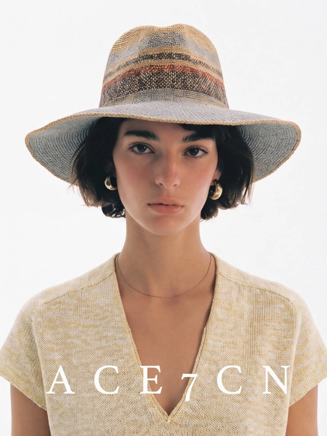 Nordic Colorful Straw-Woven Fedora French Striped Color-Block