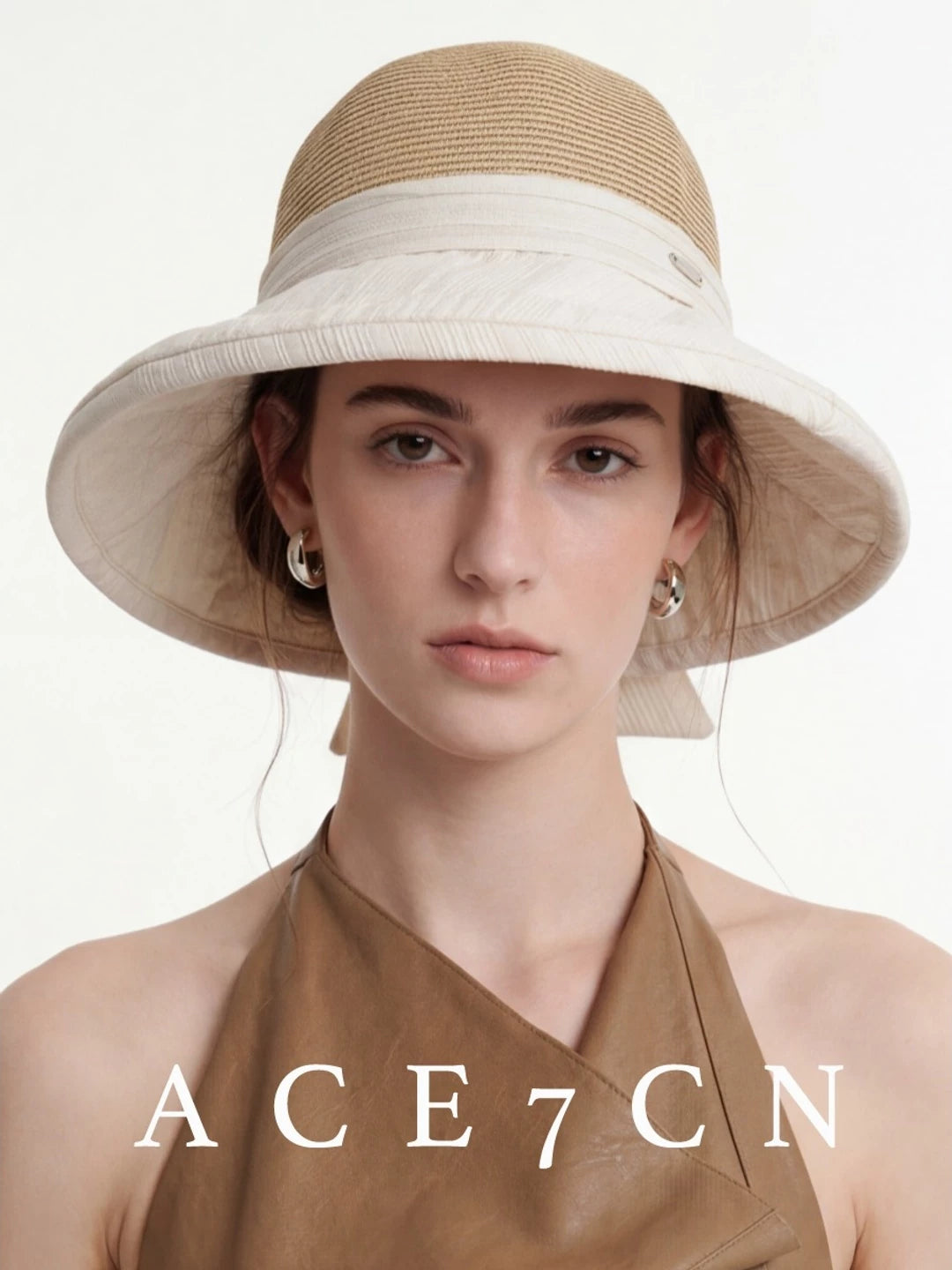 Japanese Niche Fabric-Straw Patchwork Bucket Hat Bow