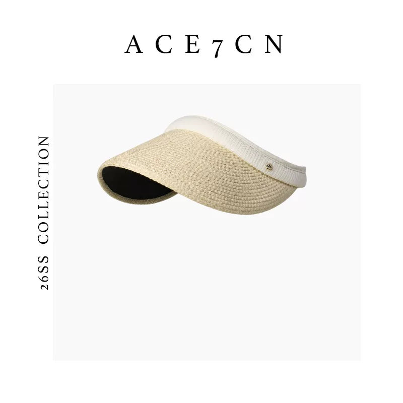 South-France Holiday Straw-Woven Visor Open-Top Sun-Shade Headband