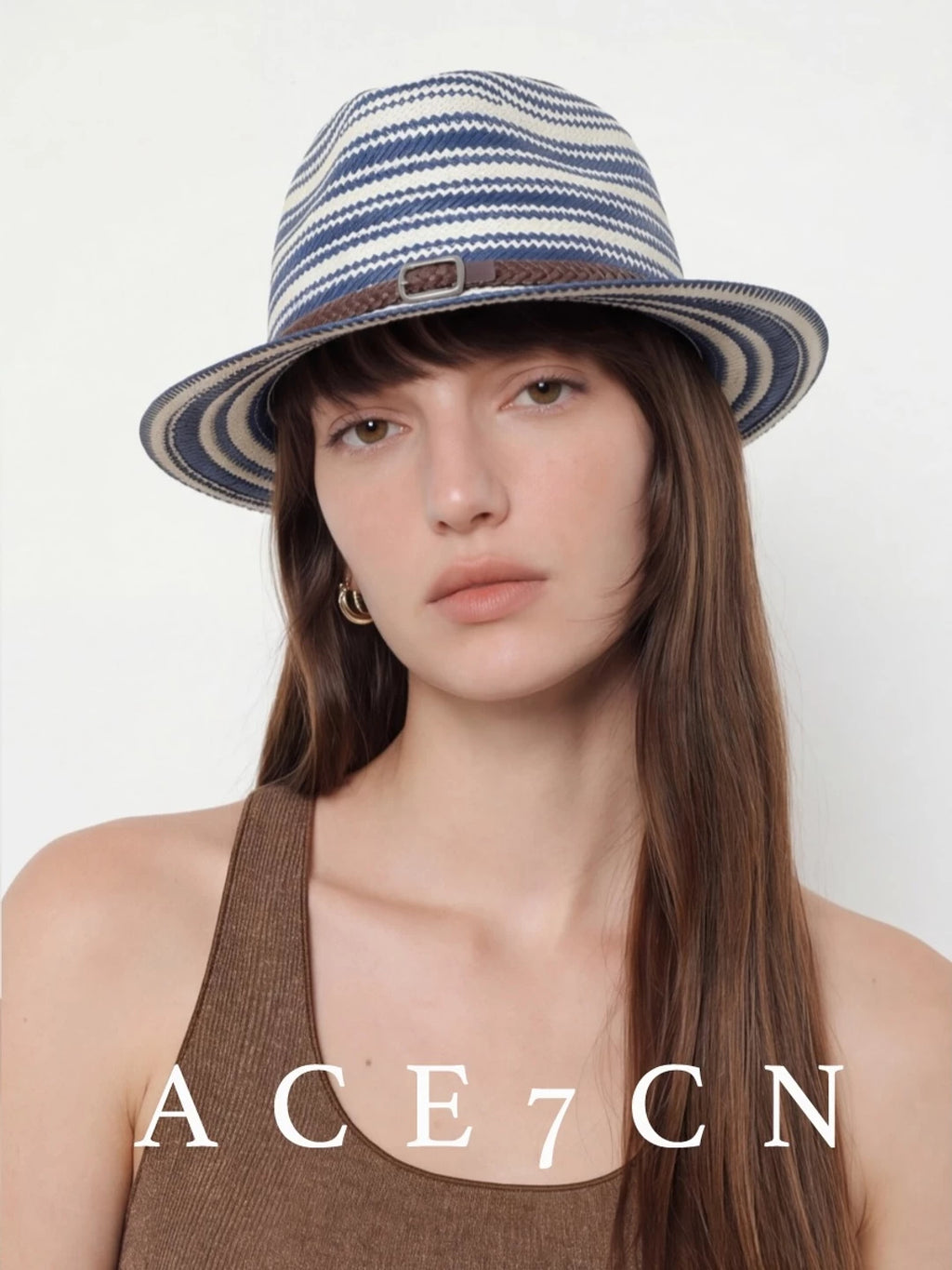 Nautical British Vintage Blue-White Striped Straw Hat