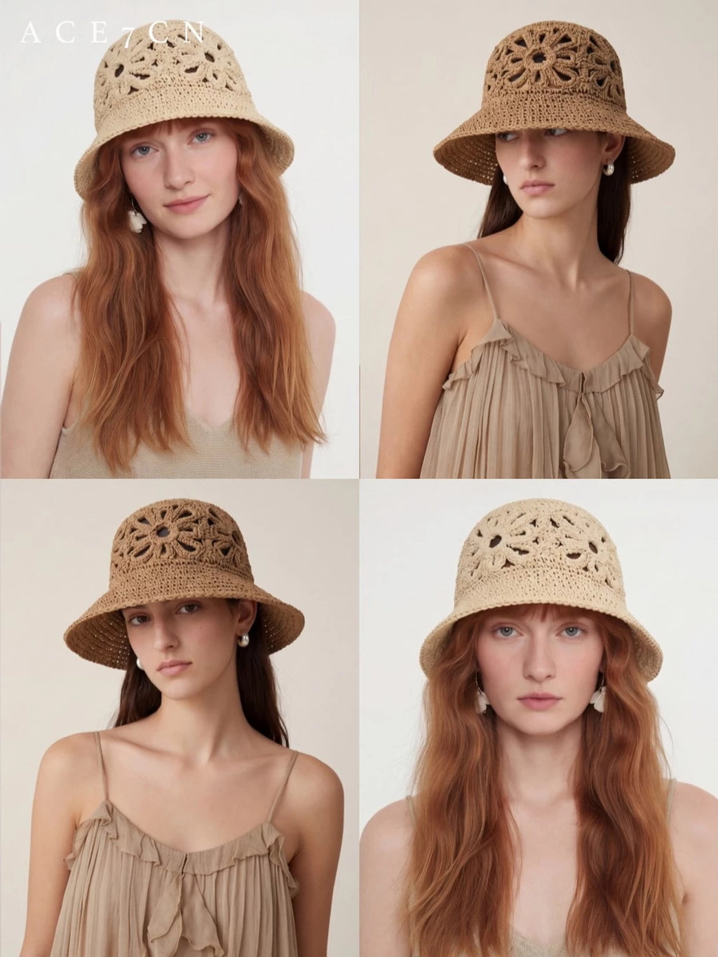 South-France Holiday Openwork Straw-Woven Bucket Hat Bucket