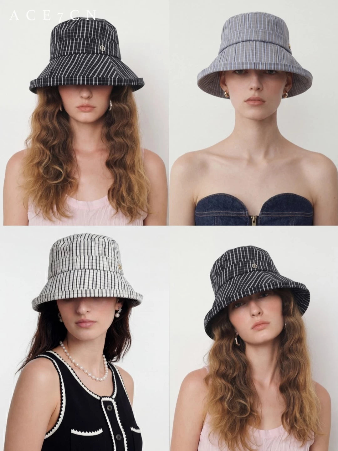 Nautical Hand-Pleated Plaid Bucket Hat Urban Chic