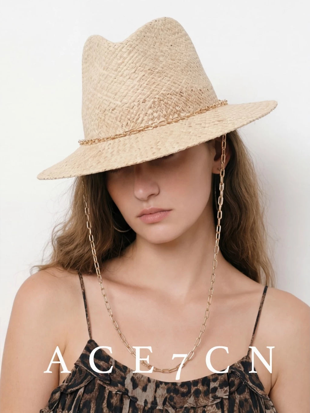 Italian Niche Light-Luxury Raffia Chain Dress Hat