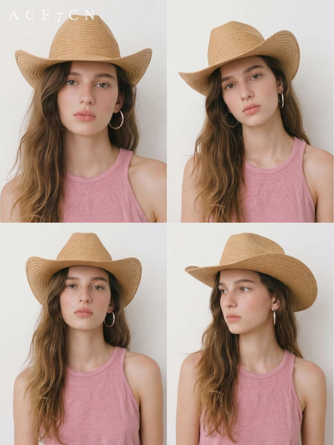 British Vintage Straw-Woven Fedora Wide-Brim Western Hat