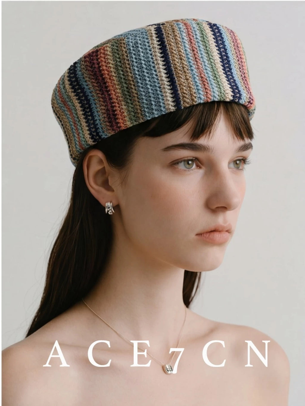 Nordic Relaxed Striped Pillbox Hat Tweed Colorful