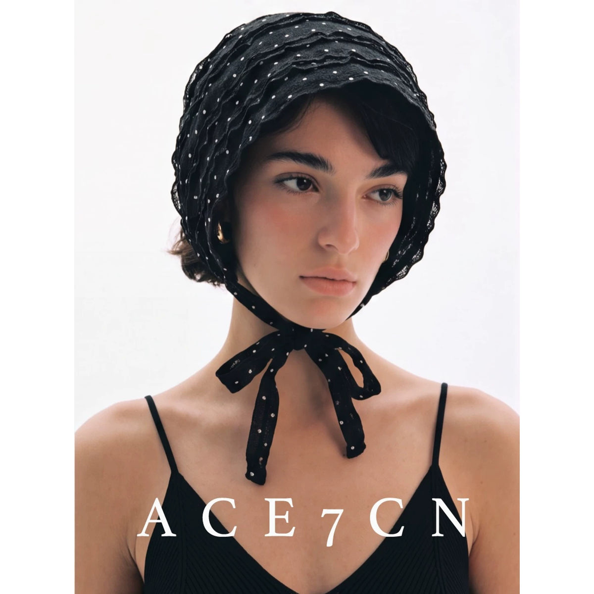 Vintage Baroque Hat Lightweight Polka-Dot Tie-Strap Slouch