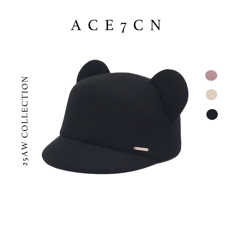 Japanese Niche Mouse-Ear Hat Wool-Felt 3D Styling