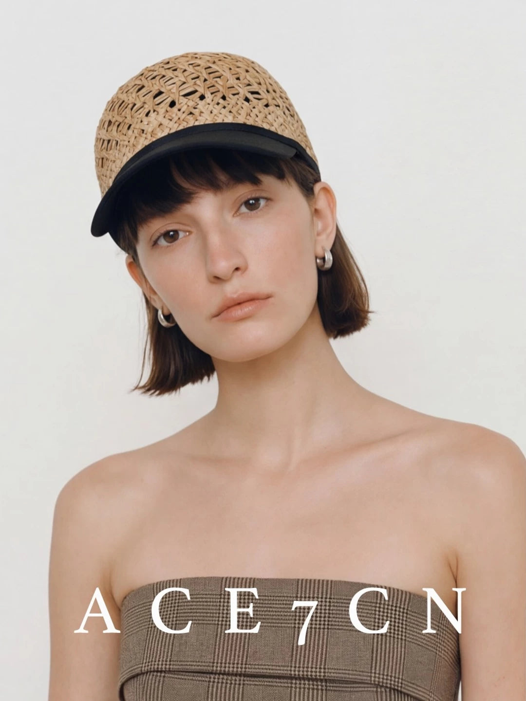 Designer Natural-Straw Openwork Woven Riding Hat Straw-Woven
