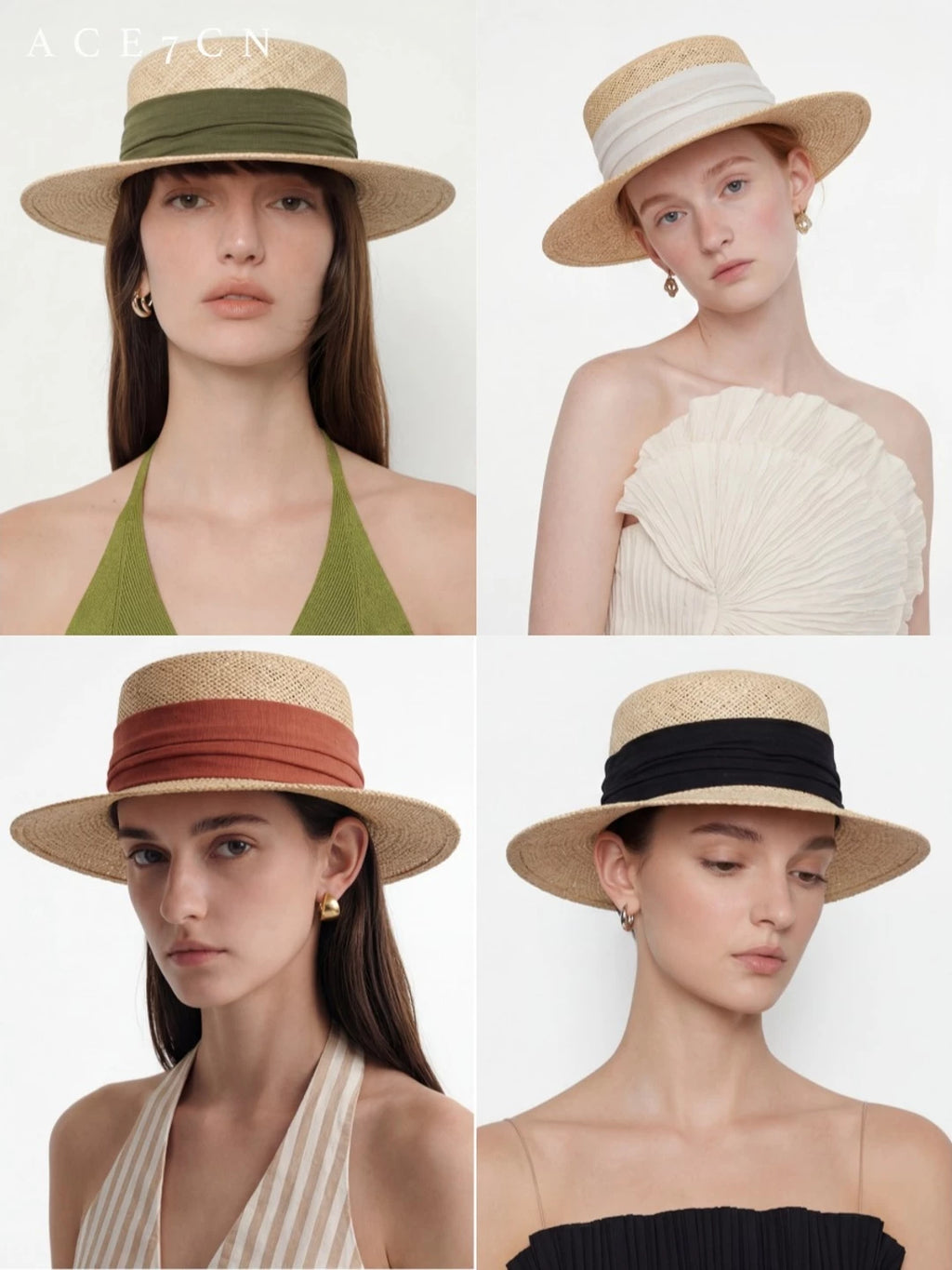Relaxed French Premium Natural-Straw Straw Hat Multi-Color