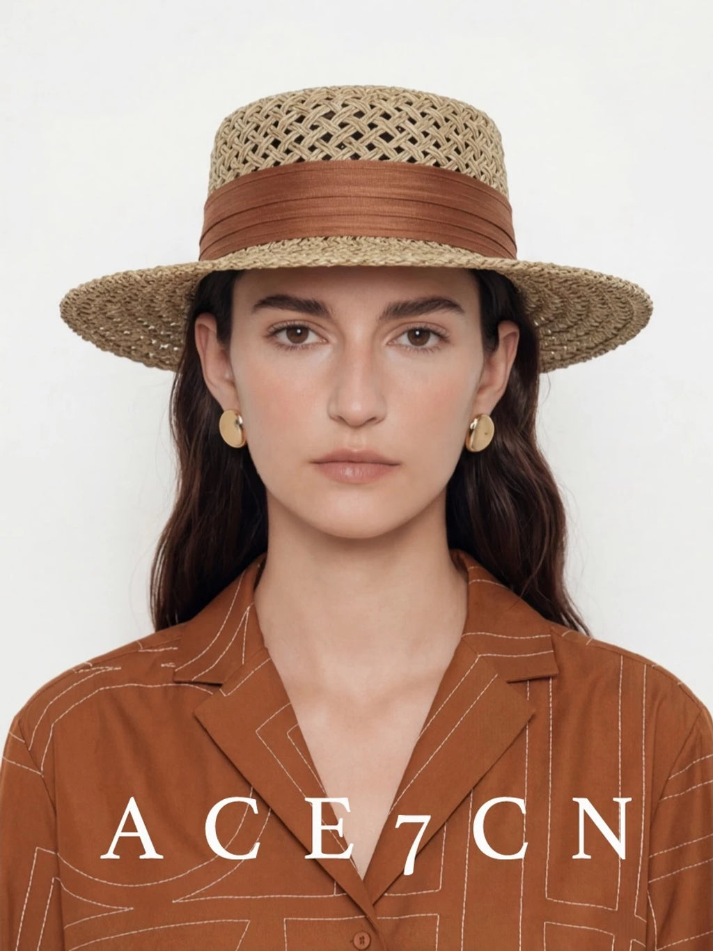 French Elegant Silk Straw Hat Openwork Resort