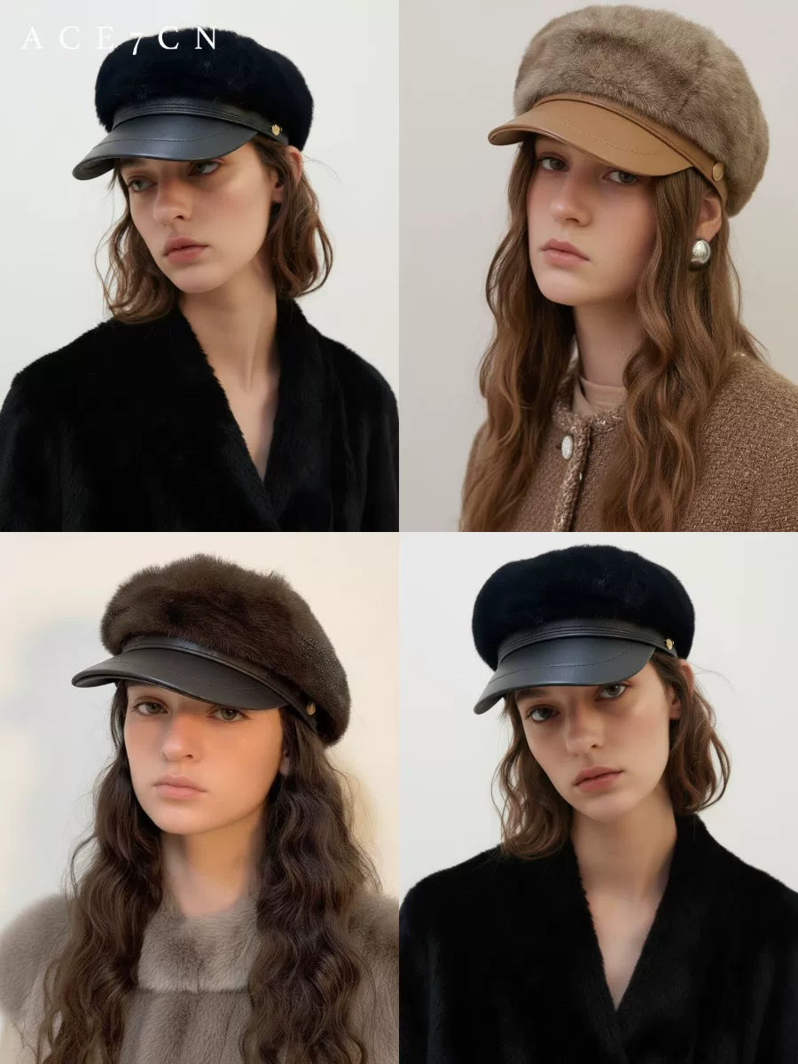 British Vintage Faux-Mink Riding Hat Light-Luxury Premium