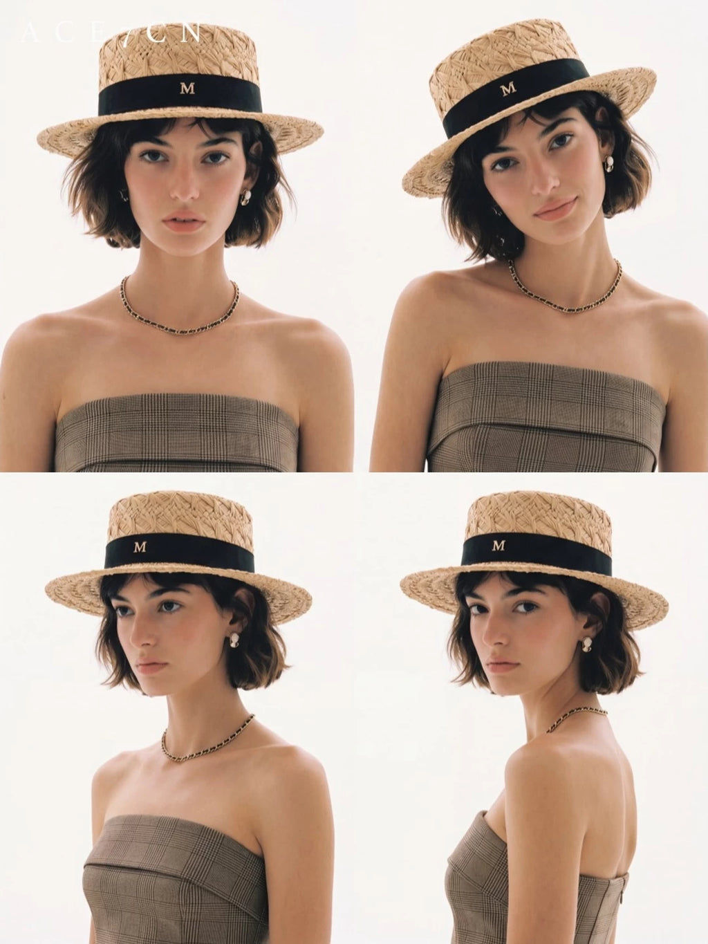 French Elegant Raffia Dress Hat Hand-Woven Straw