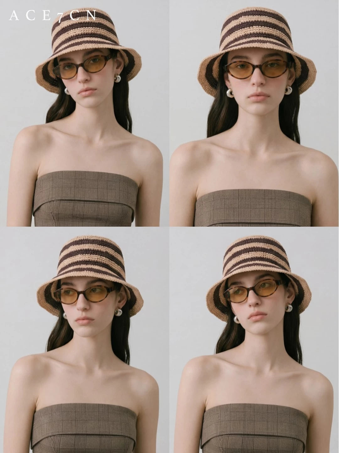 Natural-Straw Premium Raffia Bucket Hat Striped Hand-Woven