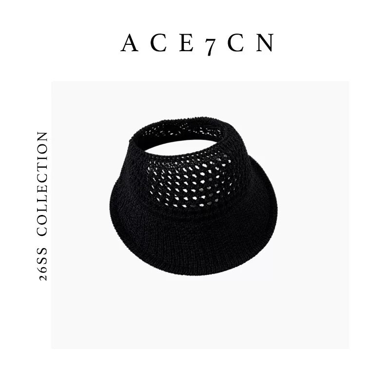 Korean Athleisure Visor Openwork Woven Wide-Brim Sun