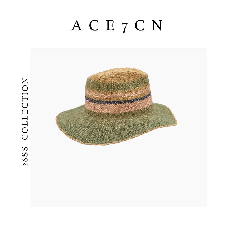 Nordic Colorful Straw-Woven Fedora French Striped Color-Block