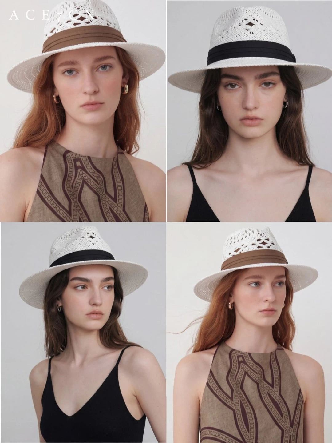 South-France Resort Premium Straw-Woven Openwork Fedora Hand-Woven