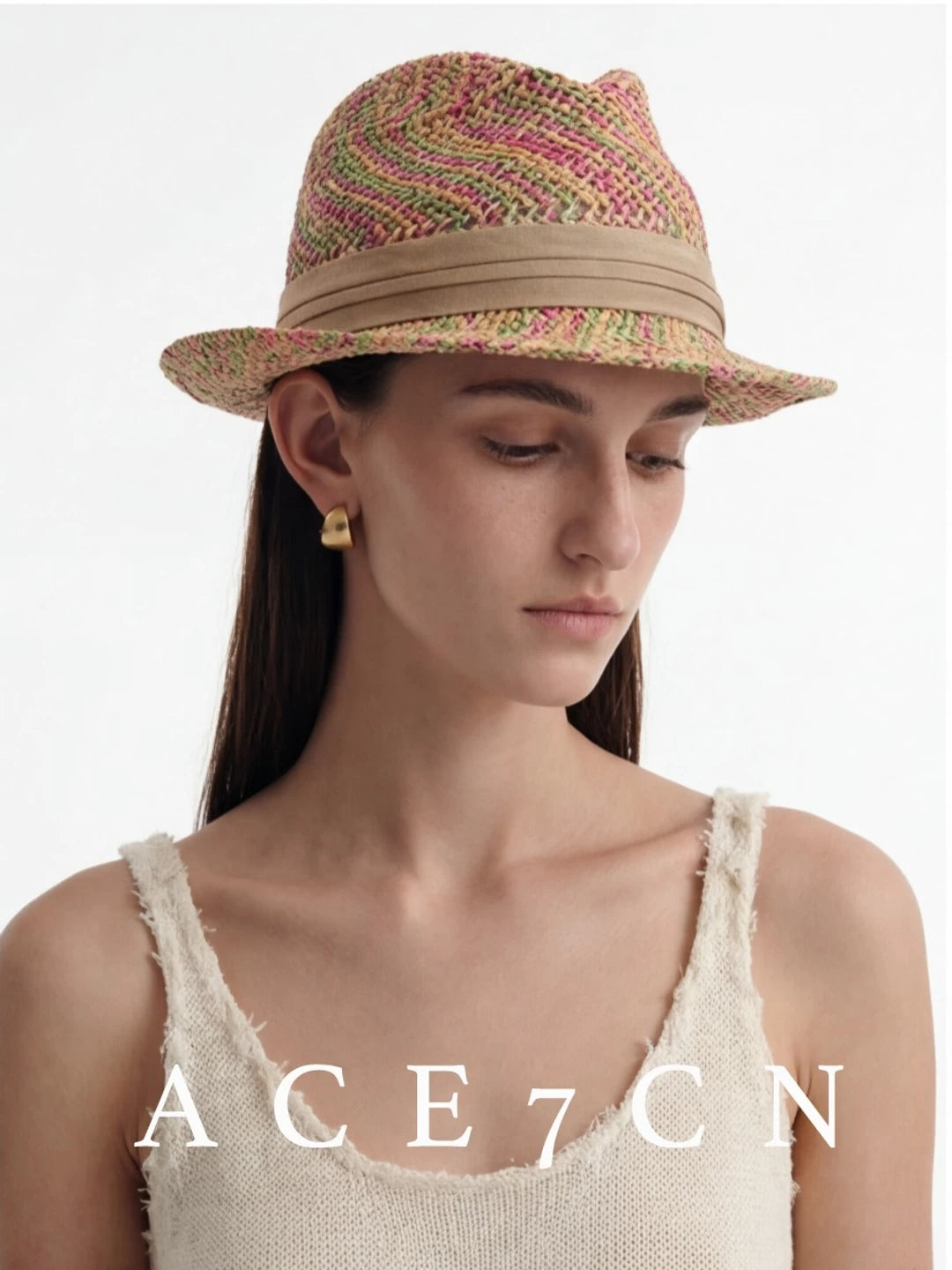 Nordic Niche Colorful Straw-Woven Fedora Western Hat