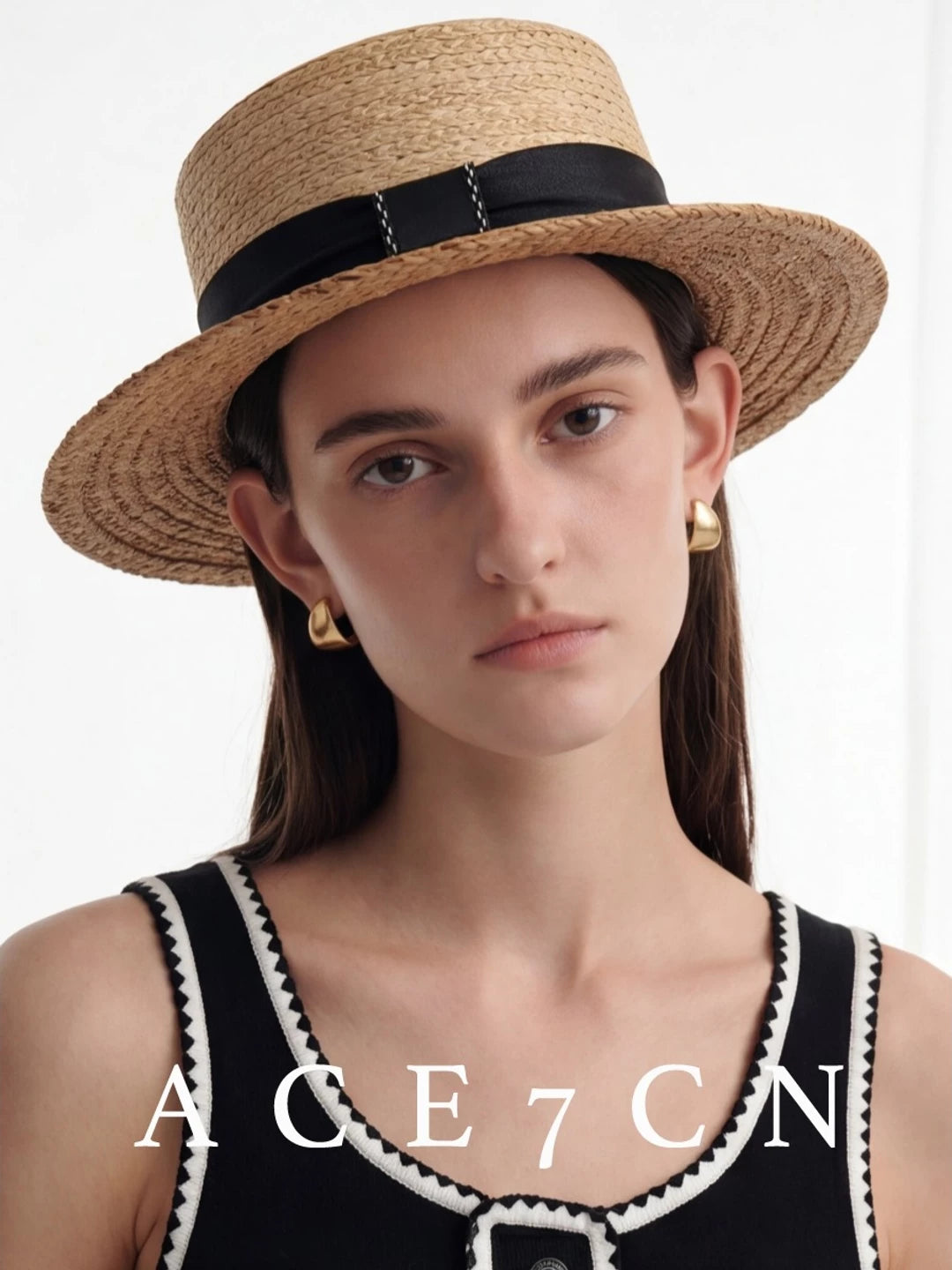 Light-French Raffia Sun Hat Bow Ribbon British