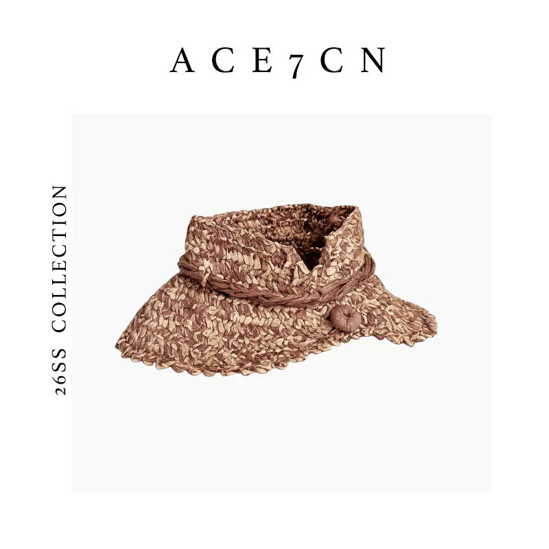 Hand-Crochet Straw-Woven Visor Japanese Sun-Shade Headband Hat