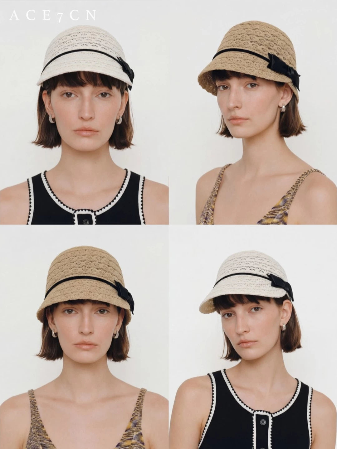 Classic Tweed Equestrian Hat Openwork Woven Embroidered