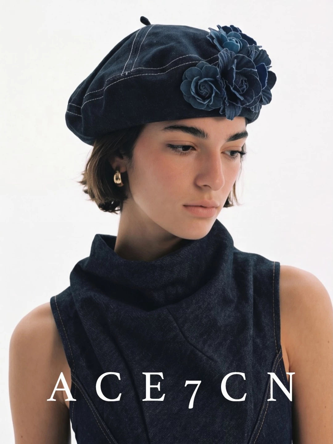 Denim Champs-Élysées Washed Denim Beret Floral Painter