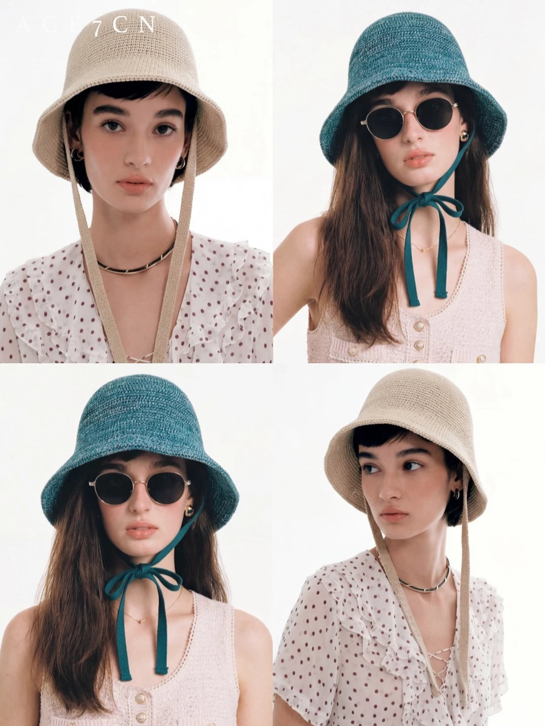 French Elegant Bucket Hat Tie-Strap Knit Bucket