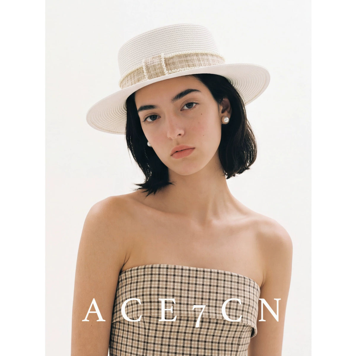 Parisian Tweed Classic Paper-Straw Dress Hat Elegant