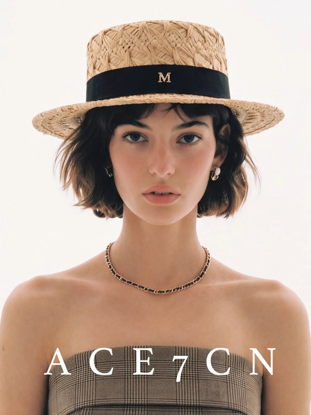 French Elegant Raffia Dress Hat Hand-Woven Straw