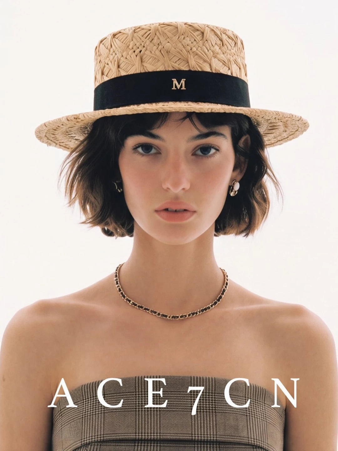 French Elegant Raffia Dress Hat Hand-Woven Straw