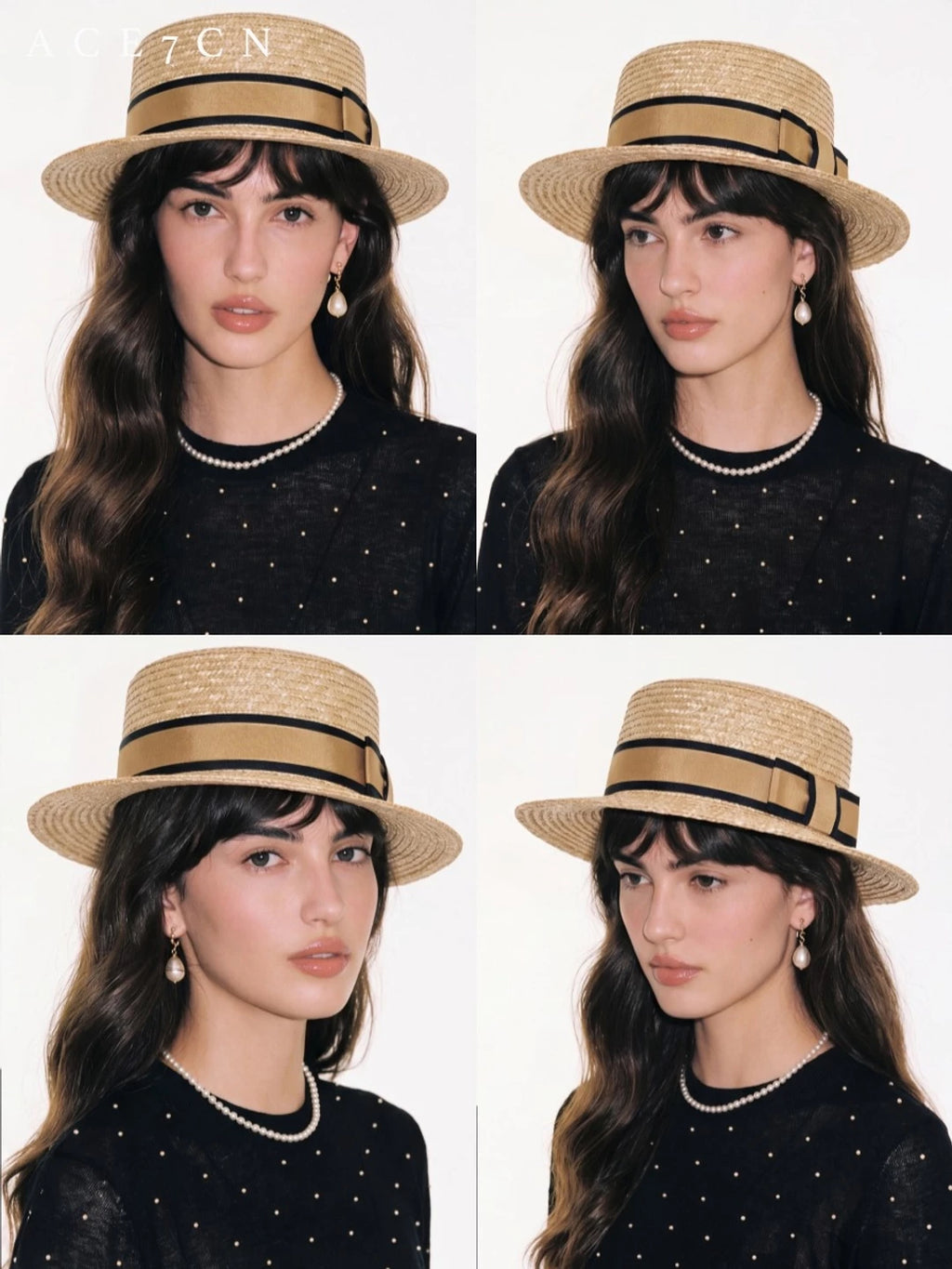 Relaxed French Wheat-Straw Flat-Top Hat Short-Brim Hepburn