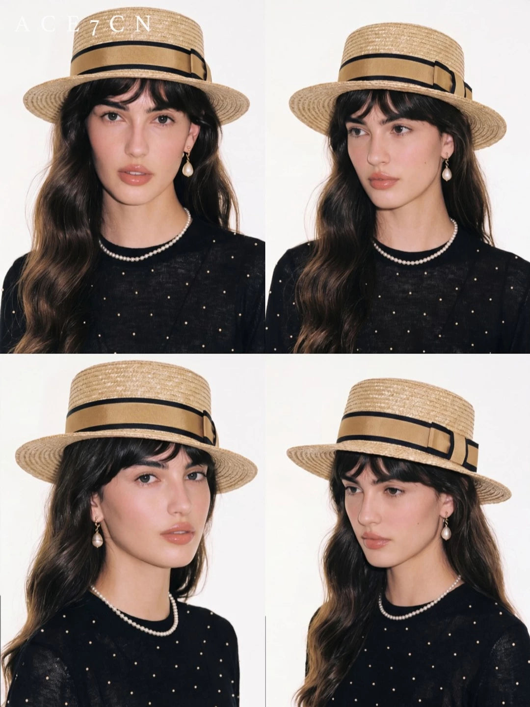 Relaxed French Wheat-Straw Flat-Top Hat Short-Brim Hepburn