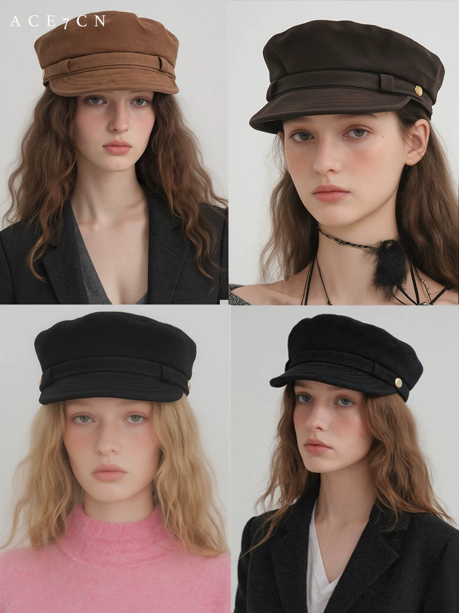 Vintage British Newsboy Cap Women Premium Suede