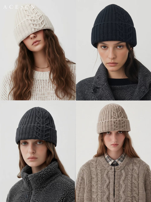 100 Cashmere Beanie Cable-Knit Knit Beanie Women