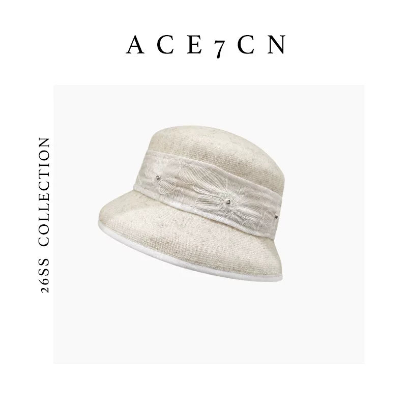French Vintage Premium Straw-Woven Bucket Hat Lace