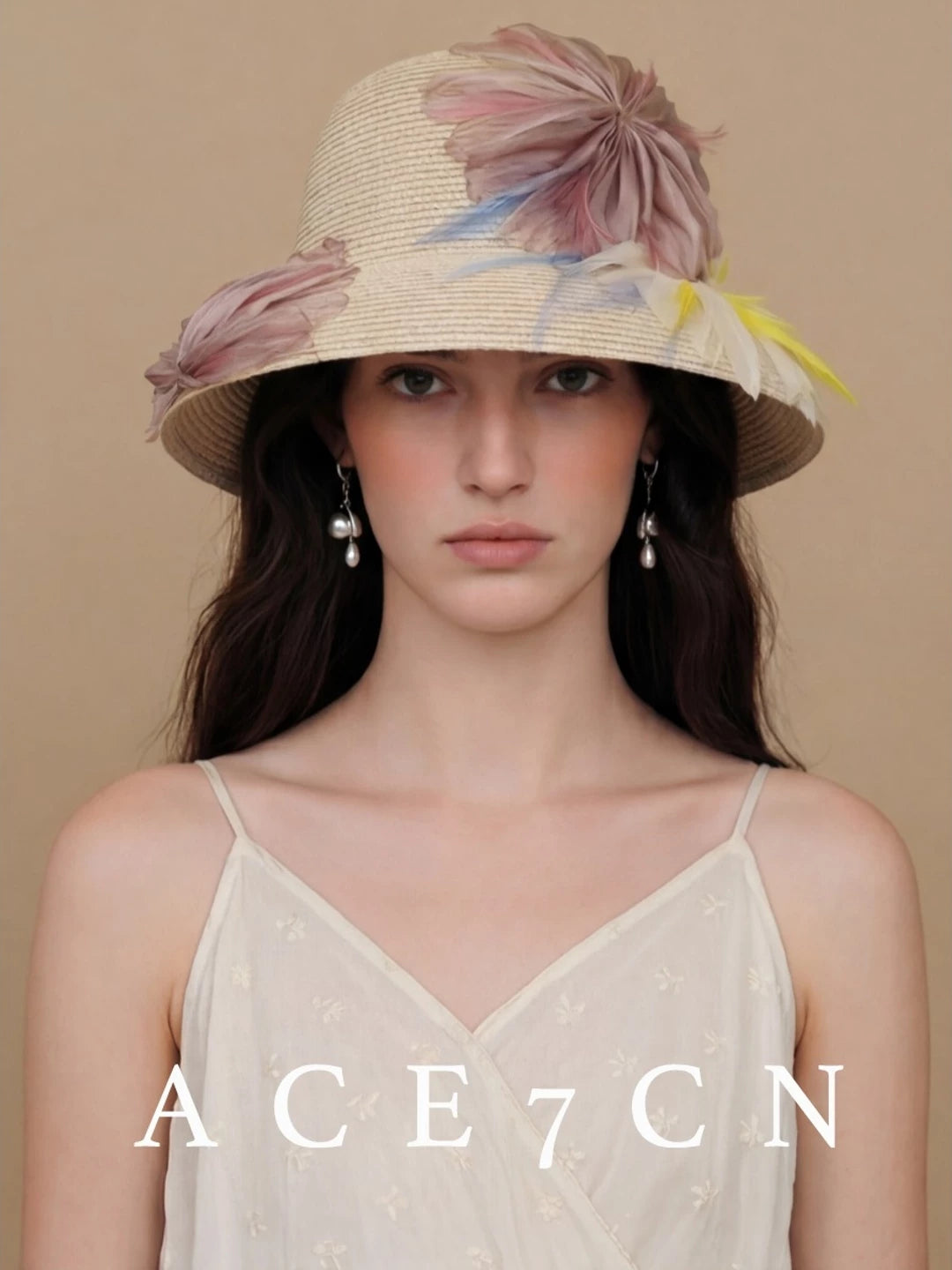 French Vintage Hepburn Dress Hat Silk-Floral Resort