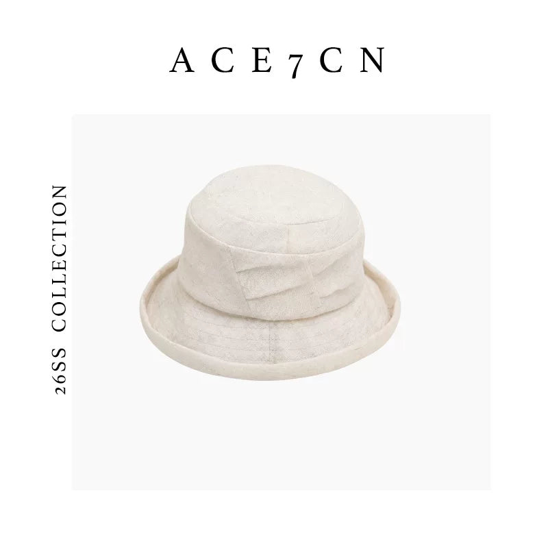 Light-French Bucket Hat Roll-Brim Pleated Bucket Hat