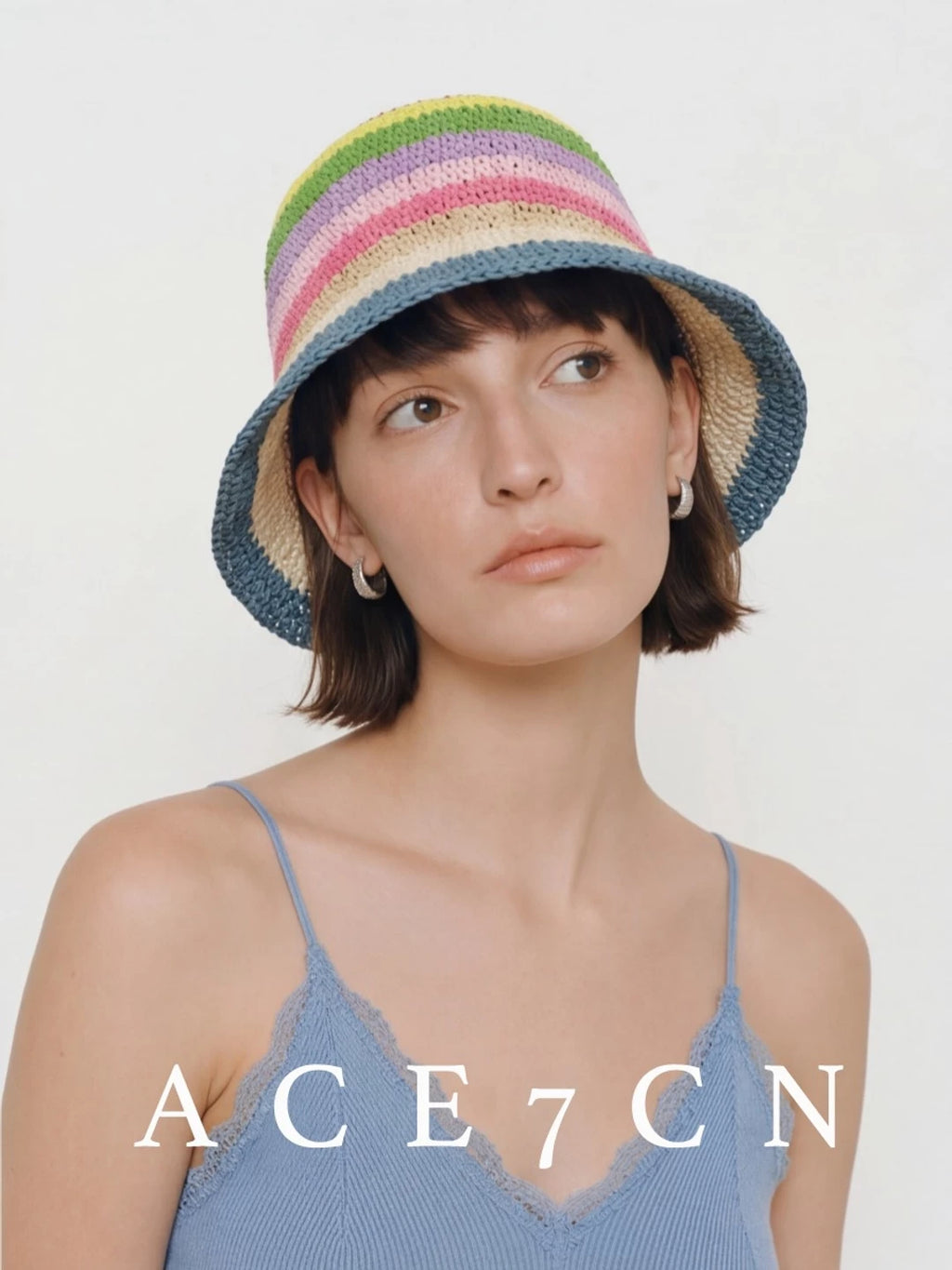 Nordic Niche Rainbow Bucket Hat Handmade Striped