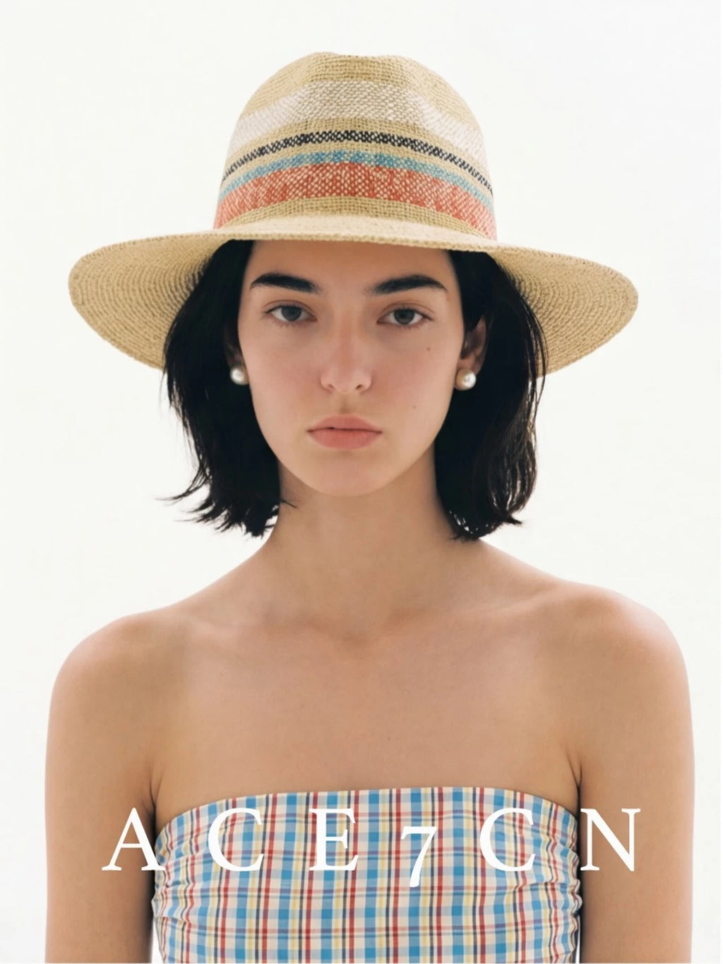 Nordic Colorful Straw-Woven Fedora French Striped Color-Block
