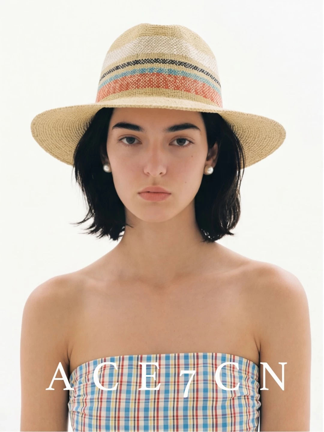 Nordic Colorful Straw-Woven Fedora French Striped Color-Block