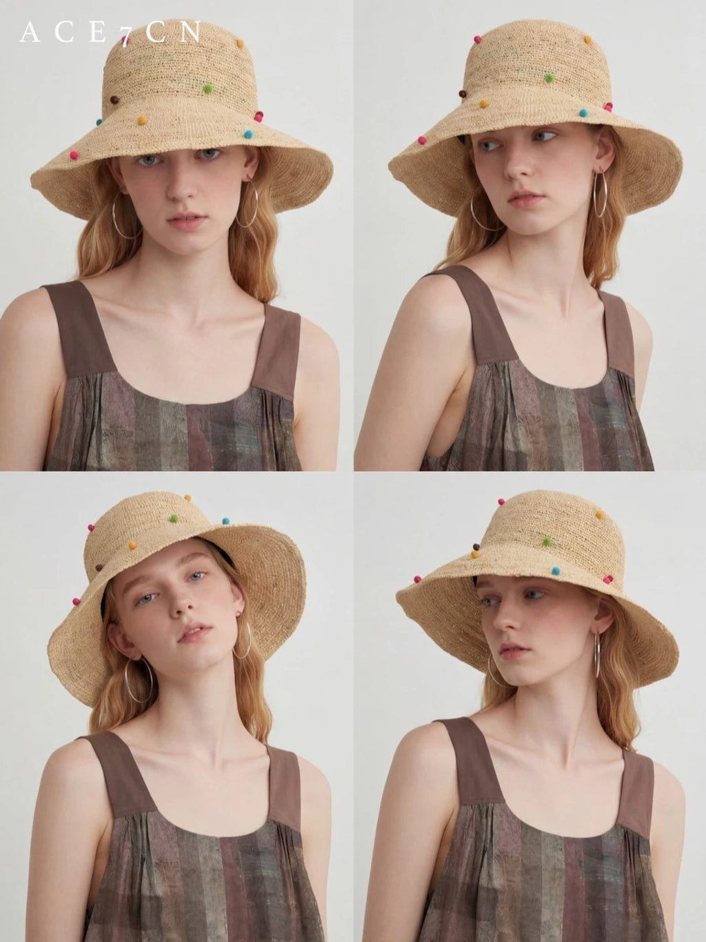 Danish Multi-Dot Straw Hat Foldable Premium Raffia