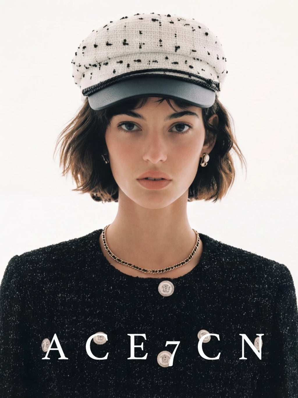 Parisian Vintage Tweed Classic Newsboy Cap Leather-Trim