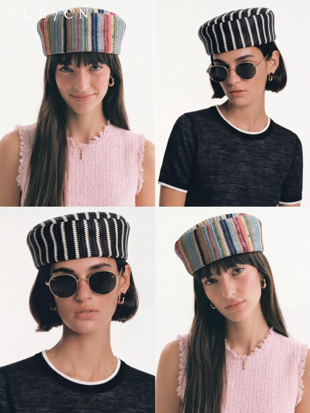 Runway Niche Relaxed Striped Pillbox Hat Tweed