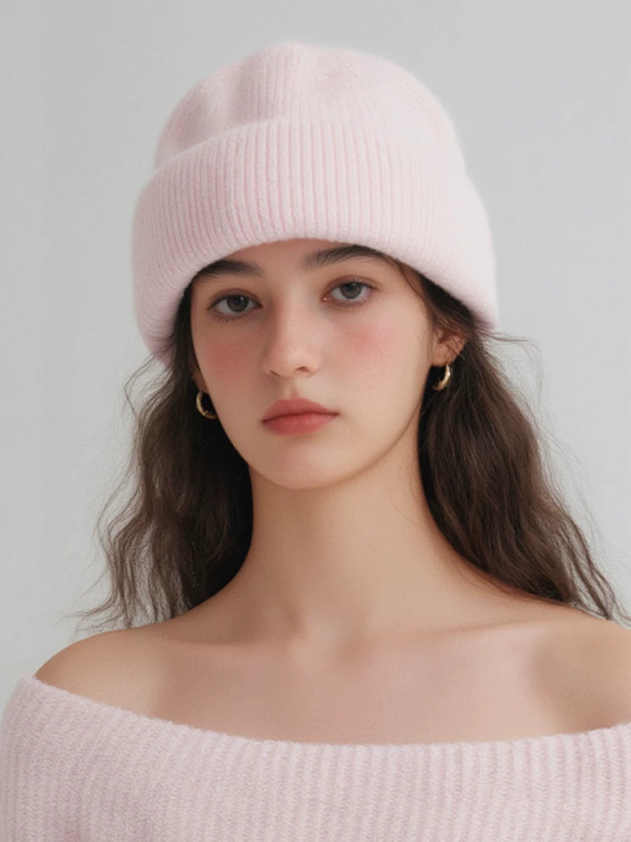 Nordic Muted Cream Knit Beanie Women Autumn-Winter