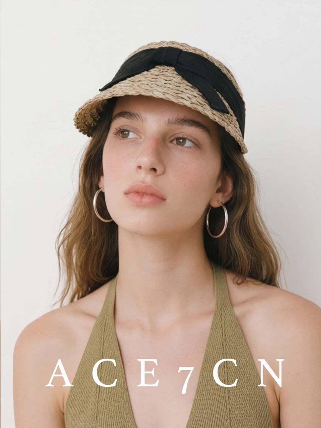 Korean Niche Natural Seagrass Visor Bow Sun-Shade